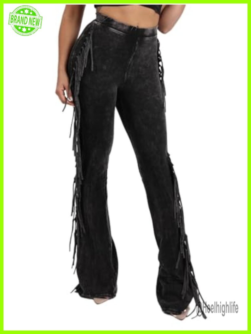 High Waisted Flared Tassel Fringe Bootcut Leggings Pants